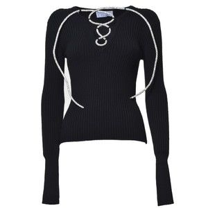 Giuseppe Di Morabito Black Wool Ribbed Knit Top With Rhinestones - NWT